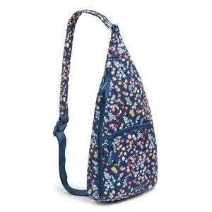 NEW Vera Bradley Essential Sling Backpack Scattered Wildflowers Quilted Floral Vera Bradley Essential Sling Backpack Navy Scattered  main image 4